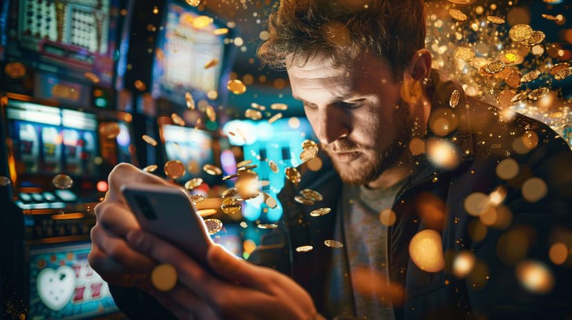 Layar smartphone menampilkan tombol Free Split dan Free Double Down yang disorot dalam warna biru cerah